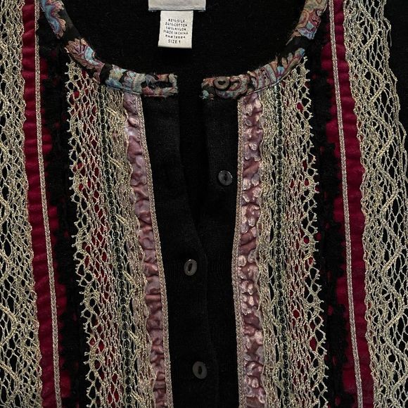 Chico's Multi- Colored Lace Stripe Button Cardigan Sweater - Picture 6 of 8